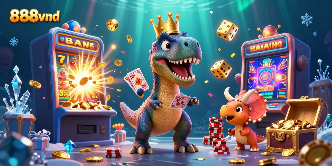 Watch the friendly T-Rex and pterodactyl assist in the exciting 888vnd casino adventure.