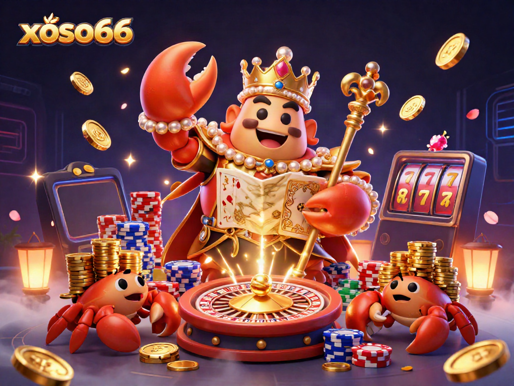 Experience exciting wins at xoso66 casino with a vibrant 3D crab emperor and dynamic gambling elements.