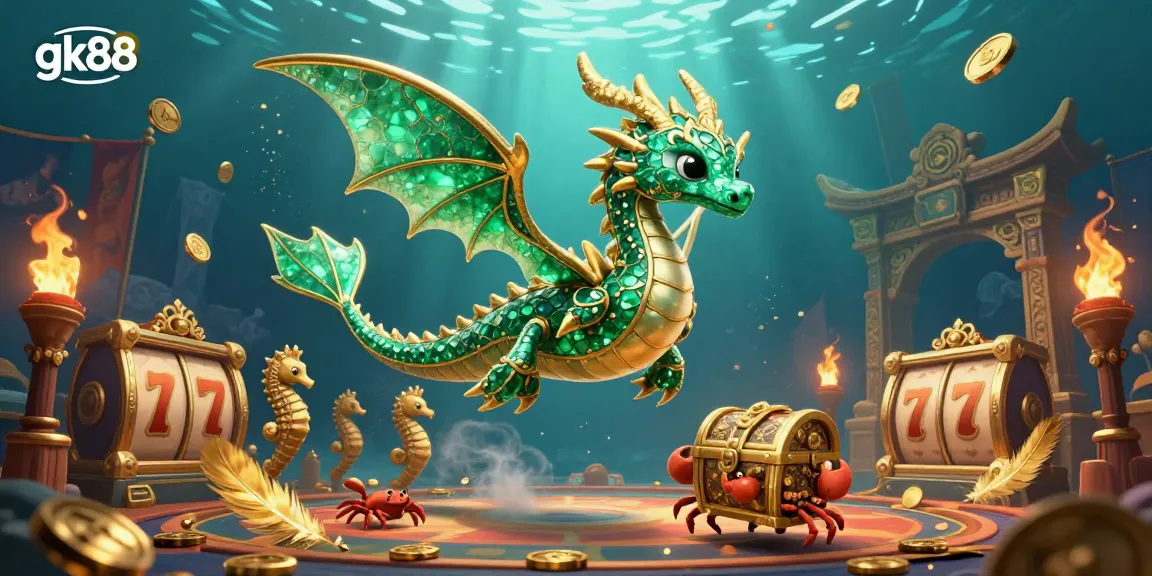 Experience the thrill of gk88 with a vibrant underwater casino scene featuring a sea dragon and treasure chest.
