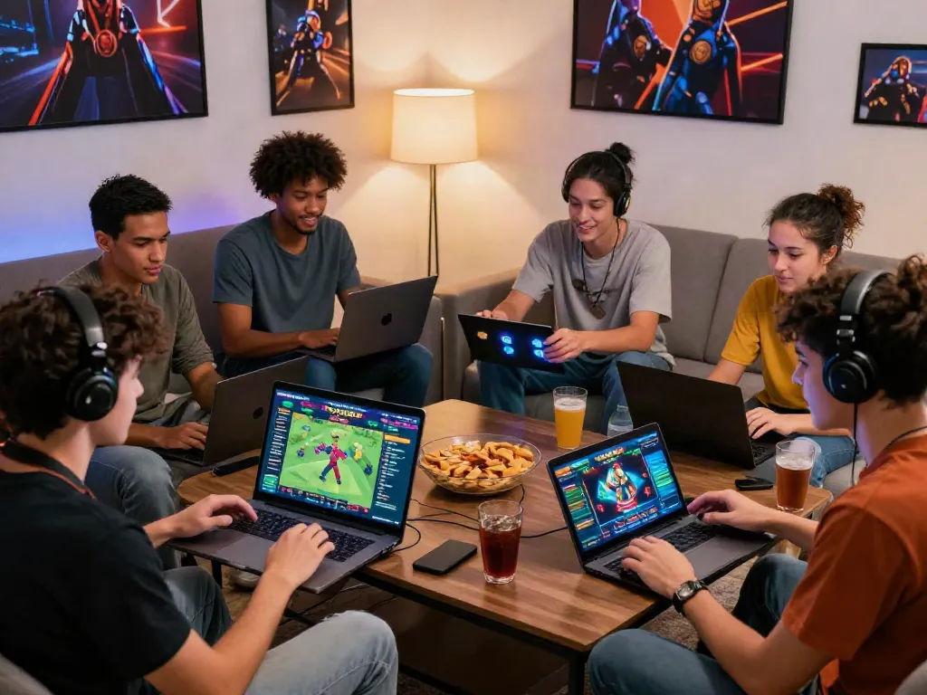 Friends enjoying DA88 online gaming experience together in a lively atmosphere.