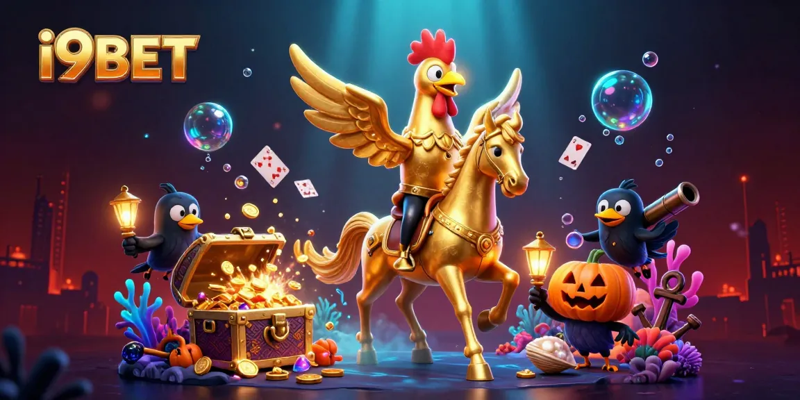 Experience the thrilling world of i9BET with a golden rooster and friends in a vibrant casino atmosphere.