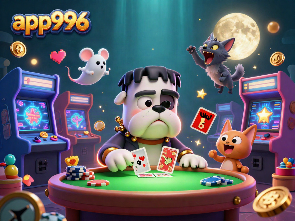 Engage in thrilling action with app996, featuring a lively 3D scene of a casino game hustle.