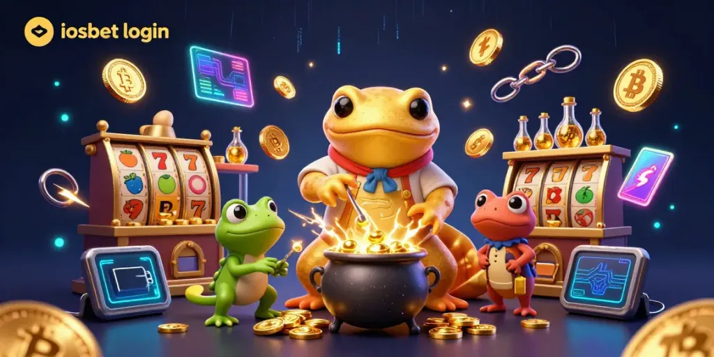 Mengakses login iosbet sambil menikmati slot kasino dengan alkemis dan murid katak.