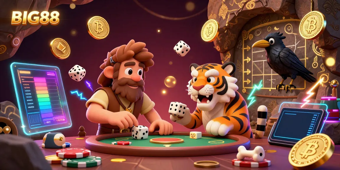 Engage in charming games at BIG88's prehistoric casino with a caveman and tiger duo.