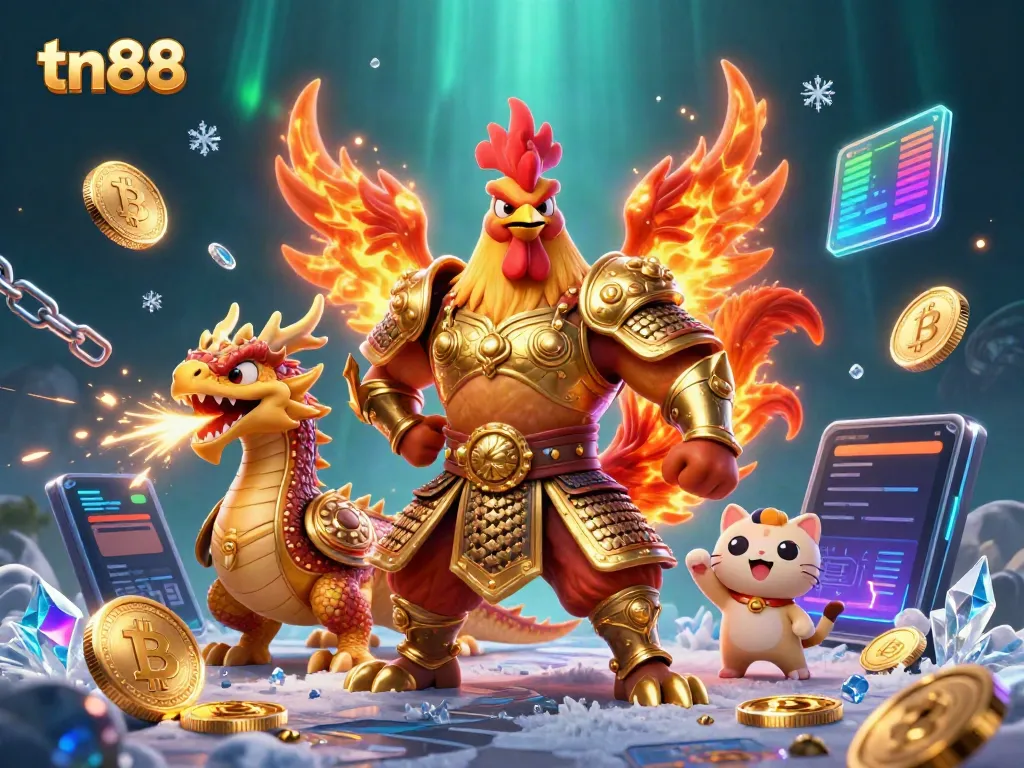 Engage with tn88's dynamic casino world featuring hero characters and crypto elements.