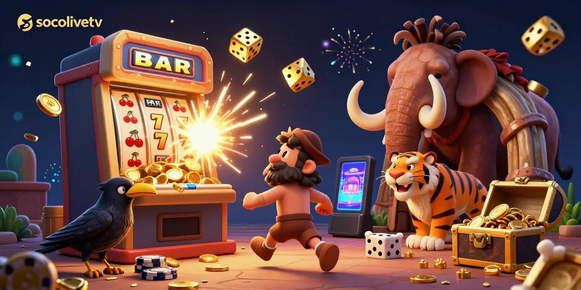 Socolivetv showcases a lively prehistoric casino scene with characters and dynamic gaming elements.