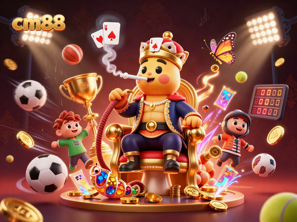 Engage in thrilling gameplay with cm88’s vibrant sports and casino-themed 3D illustration.