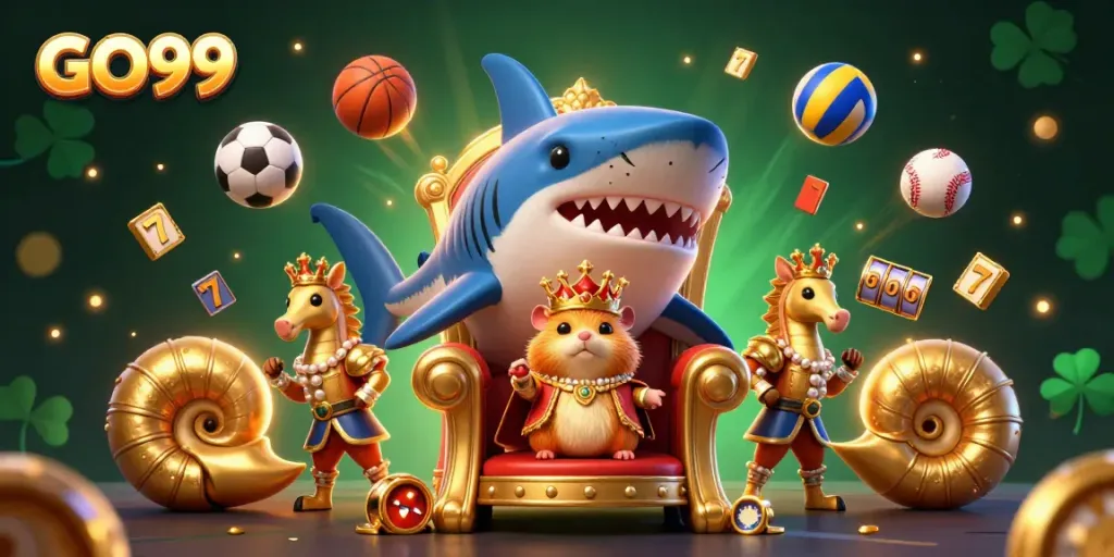 Experience thrilling moments at GO99 with a dynamic scene of games and characters, all in vibrant casino-themed art.
