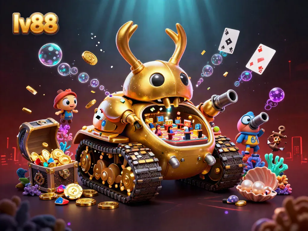 Experience the vibrant lv88 gaming atmosphere with golden beetle tank and underwater treasures.