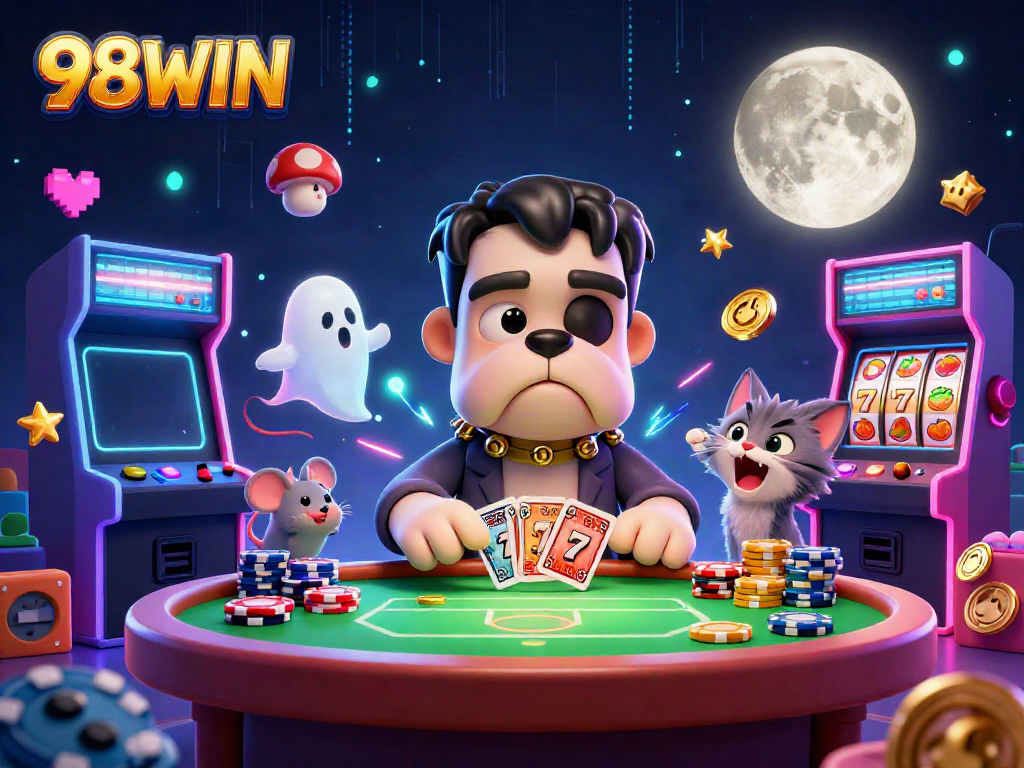 Engage with thrilling 98WIN casino games featuring animated characters and vibrant gaming elements.