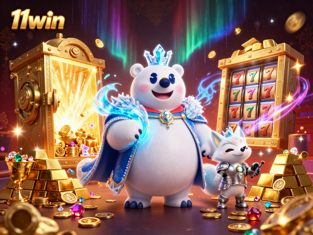 Experience the excitement at 11win with vibrant scenes of gold and treasures in a casino atmosphere.
