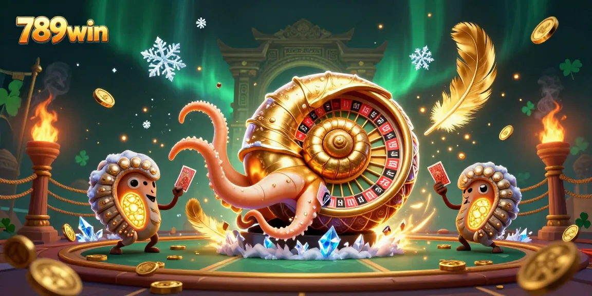 Engage in thrilling games at 789win with vibrant 3D casino illustration showcasing a giant nautilus roulette wheel.