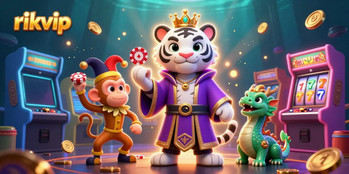 Experience the excitement of rikvip with this vibrant 3D illustration featuring casino-themed characters playing games.