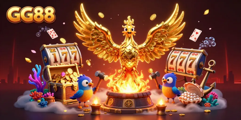 Experience the thrill of winning at GG88, where the molten phoenix signals jackpots and endless excitement in a vibrant casino.