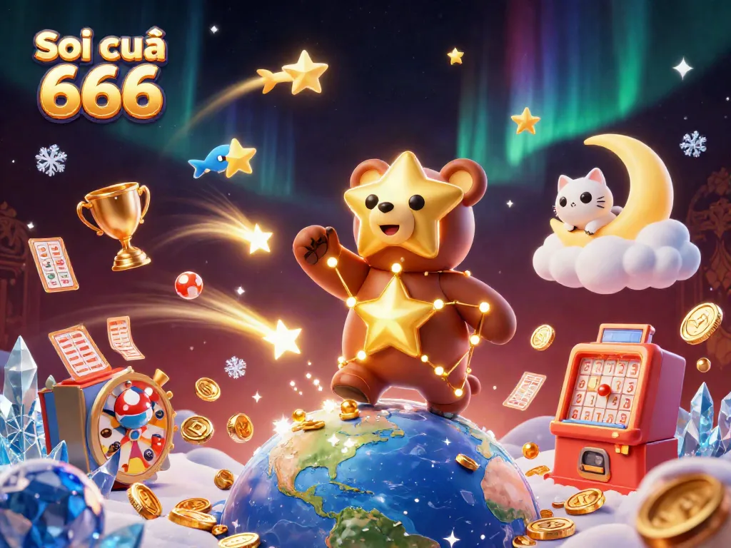 Engage with Soi cầu 666 through dynamic lottery-themed illustration featuring a constellation bear and vibrant elements.