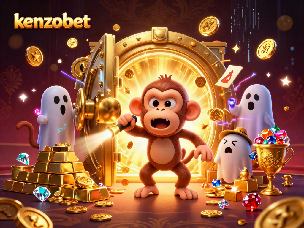 Engage with kenzobet's vibrant gaming scene, where a mischievous monkey and a curious puppy hunt for golden treasures.