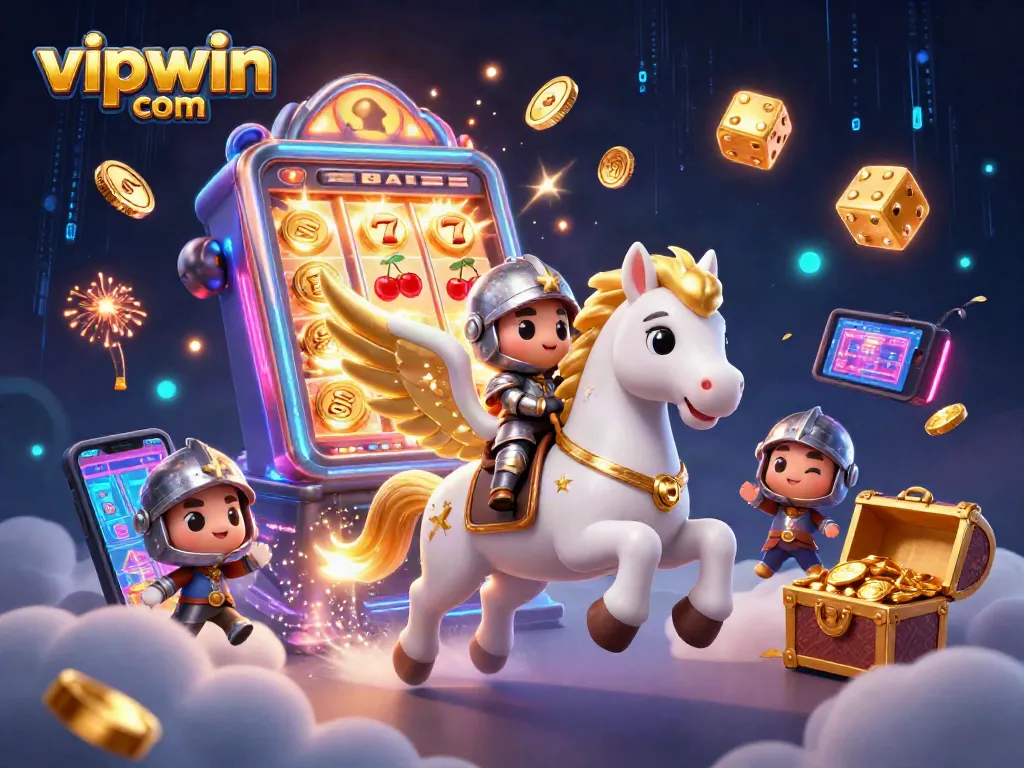 Experience thrilling wins at vipwin com with a dynamic 3D illustration showcasing exciting casino elements.