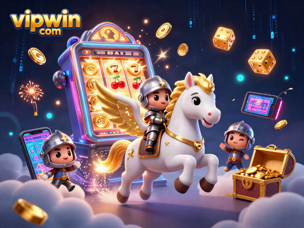 Experience thrilling wins at vipwin com with a dynamic 3D illustration showcasing exciting casino elements.