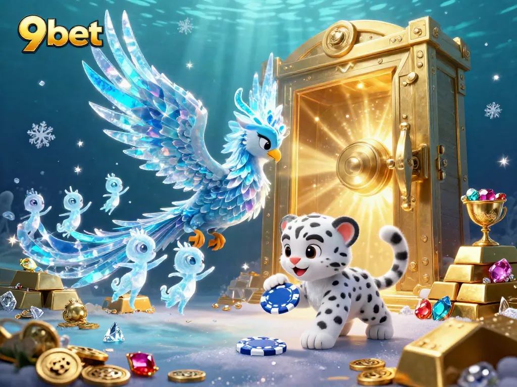 Experience the excitement of 9bet with a vibrant, dynamic 3D illustration showcasing rich gambling elements.