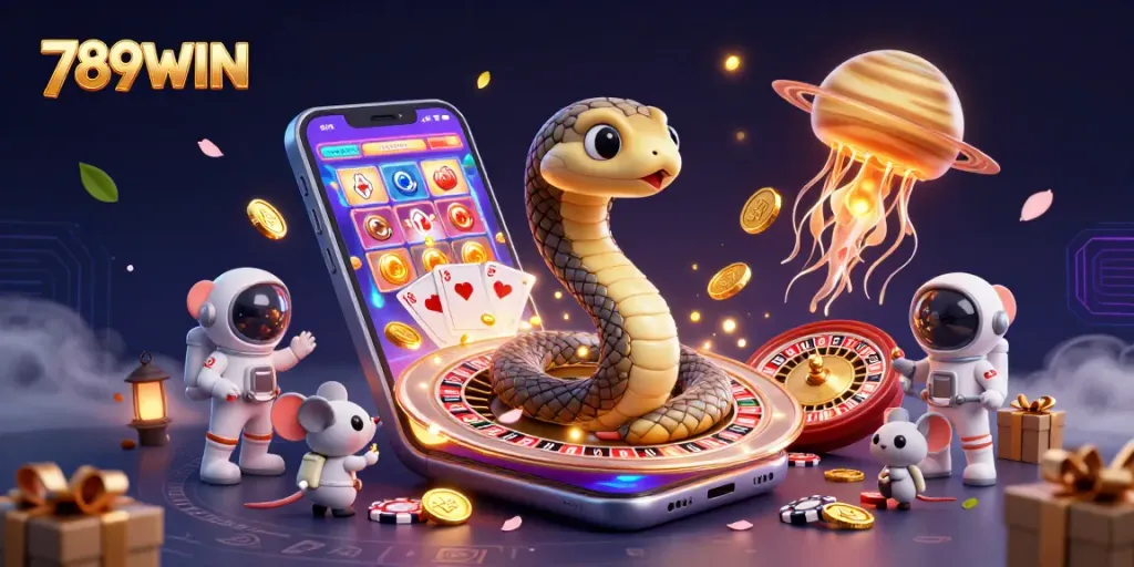 Experience thrilling gameplay at 789WIN with vibrant cosmic gaming scene featuring unique characters.