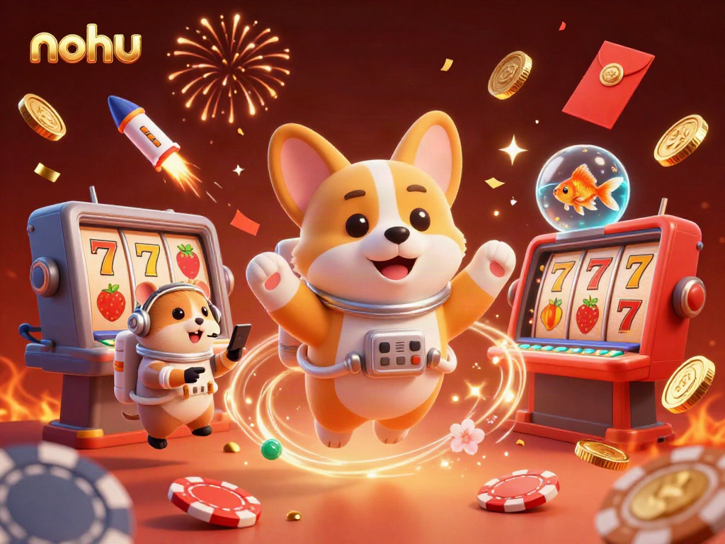 Experience exciting slots and jackpots in this lively nohu casino scene featuring playful characters.