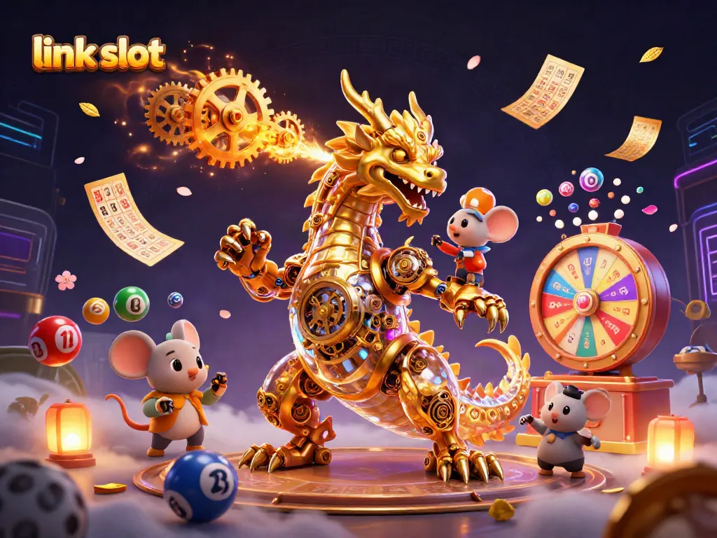 Engage with link slot action in an ultra-detailed casino scene featuring dynamic game elements and characters.
