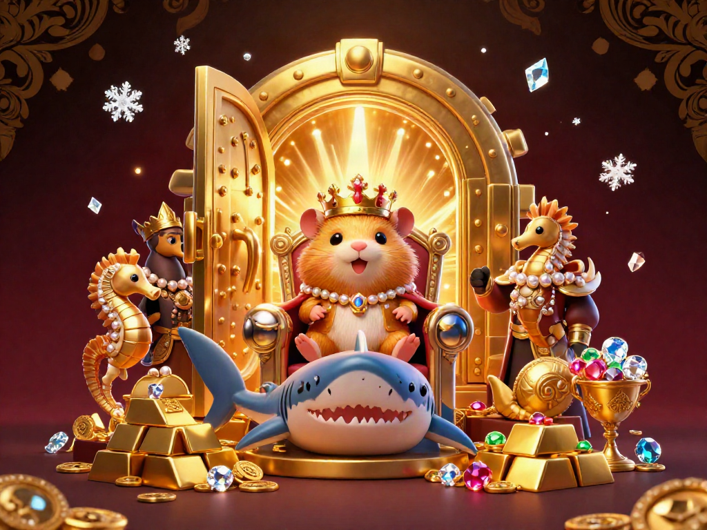 Experience winning fortunes at LUCK8 with a golden hamster king reigning over a treasure-filled casino.