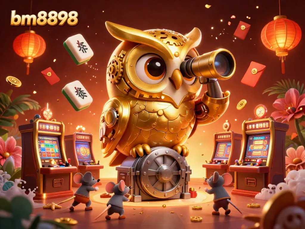 Engage with the dynamic casino experience at bm8898 featuring a golden owl and vibrant gaming elements.