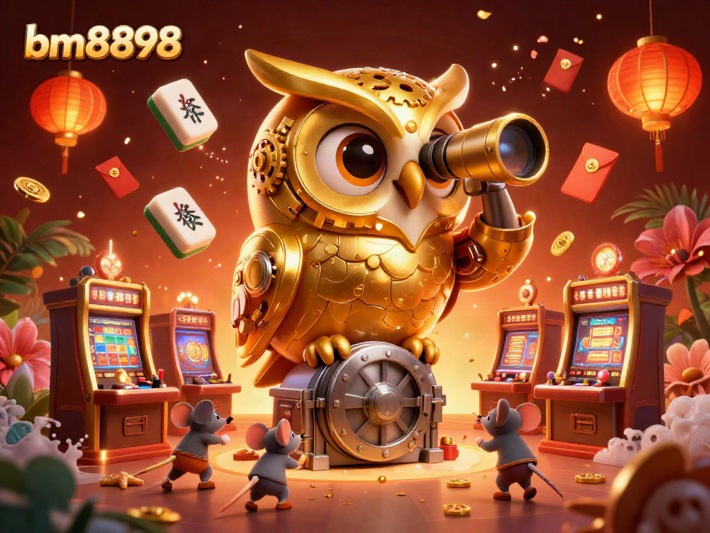 Engage with the dynamic casino experience at bm8898 featuring a golden owl and vibrant gaming elements.