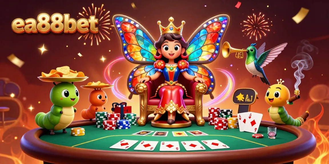 Engage with the colorful world of ea88bet with a vibrant casino scene featuring a butterfly queen.