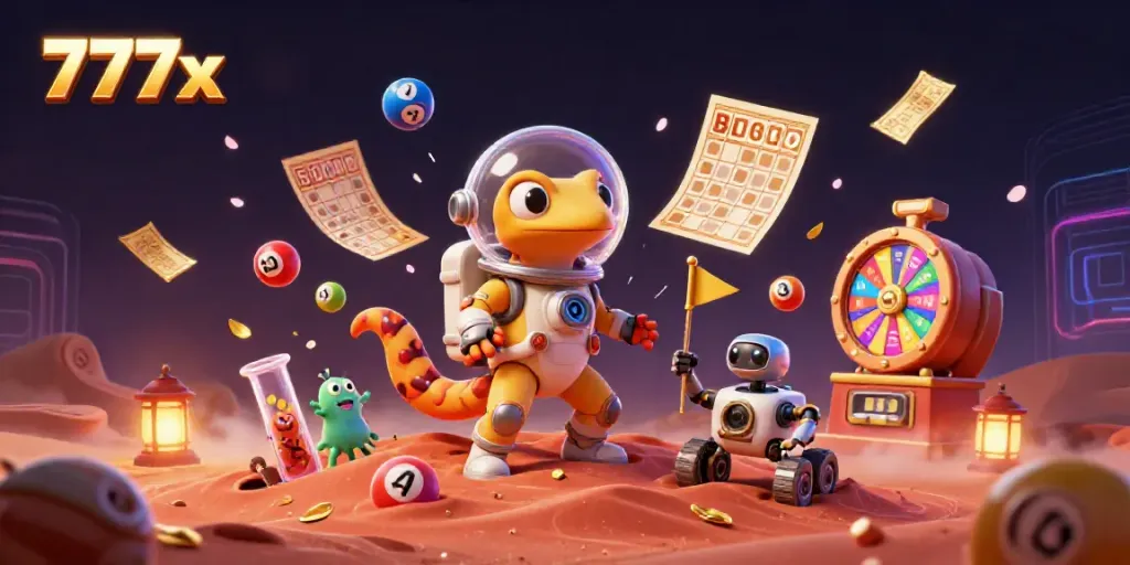 Engage in gaming fun at 777x with the Martian gecko uncovering a hidden casino.