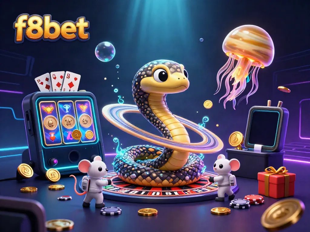 Betting excitement at f8bet with 3D characters in a vibrant cosmic casino scene.