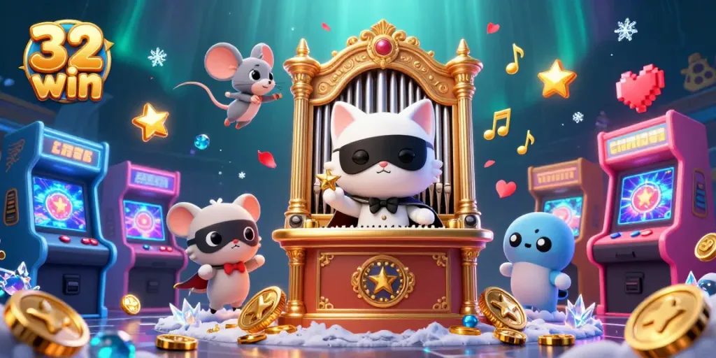 Experience thrilling gaming adventures at 32 win with colorful casino elements and cartoon characters.