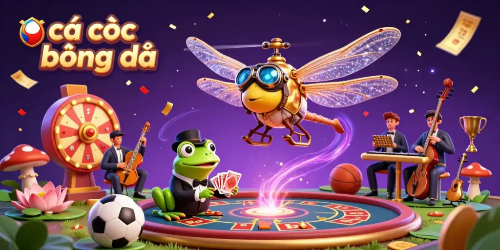 Engage in cá cược bóng đá with a lively casino scene featuring dynamic sports elements and festive atmosphere.