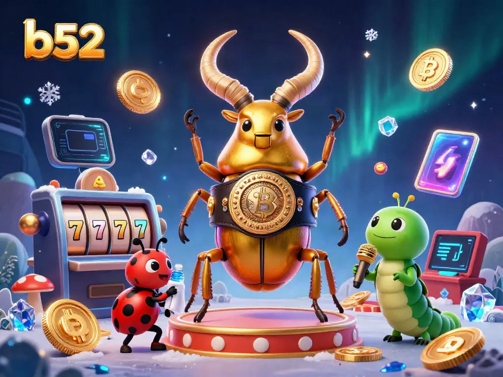 Engage in thrilling games with B52 as a golden stag beetle and friends come to life in a vibrant casino scene.