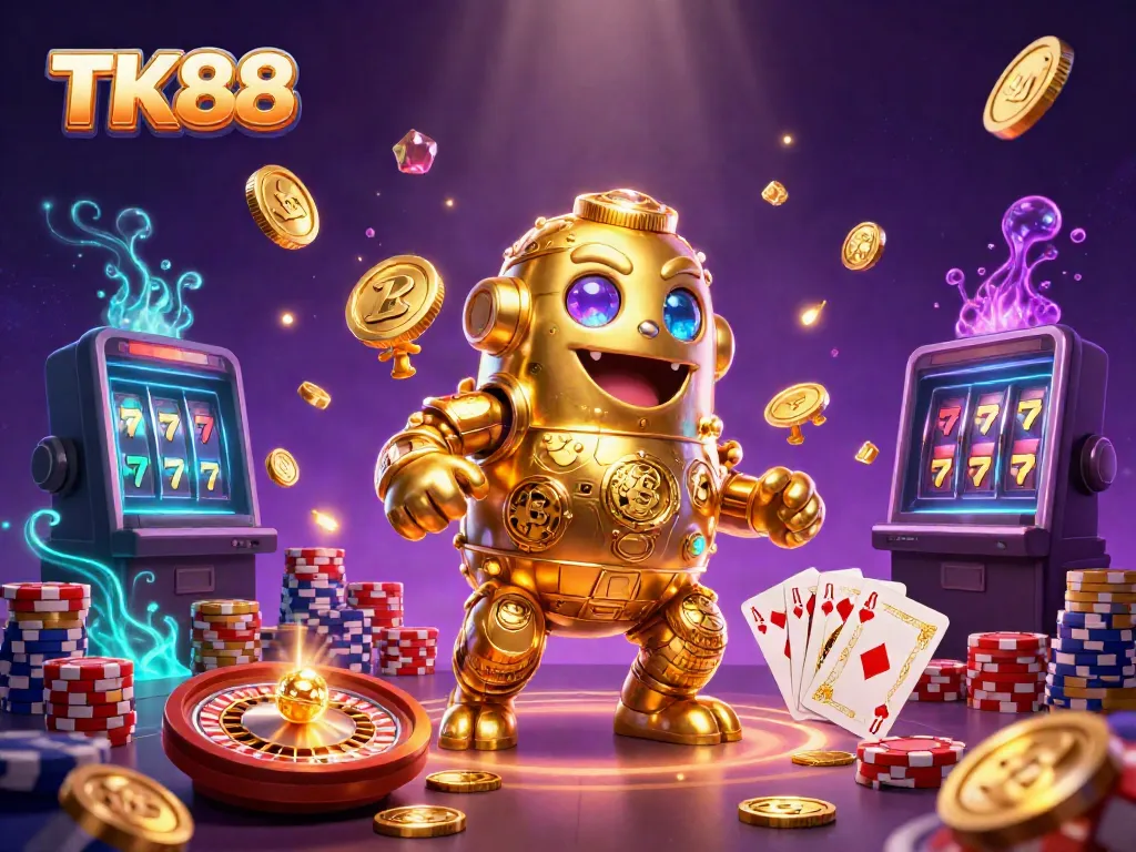 Experience thrilling adventures with TK88's golden golem and dazzling casino elements.