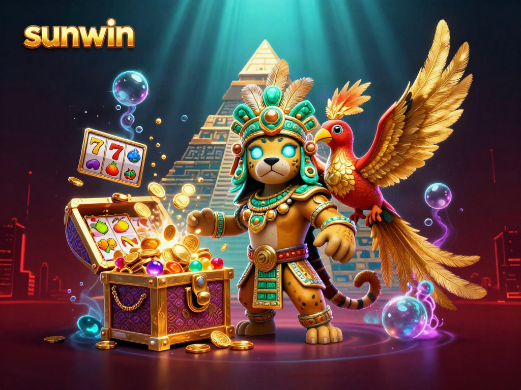 Engage with sunwin's vibrant scene, showcasing dynamic slot symbols amidst captivating underwater treasures.