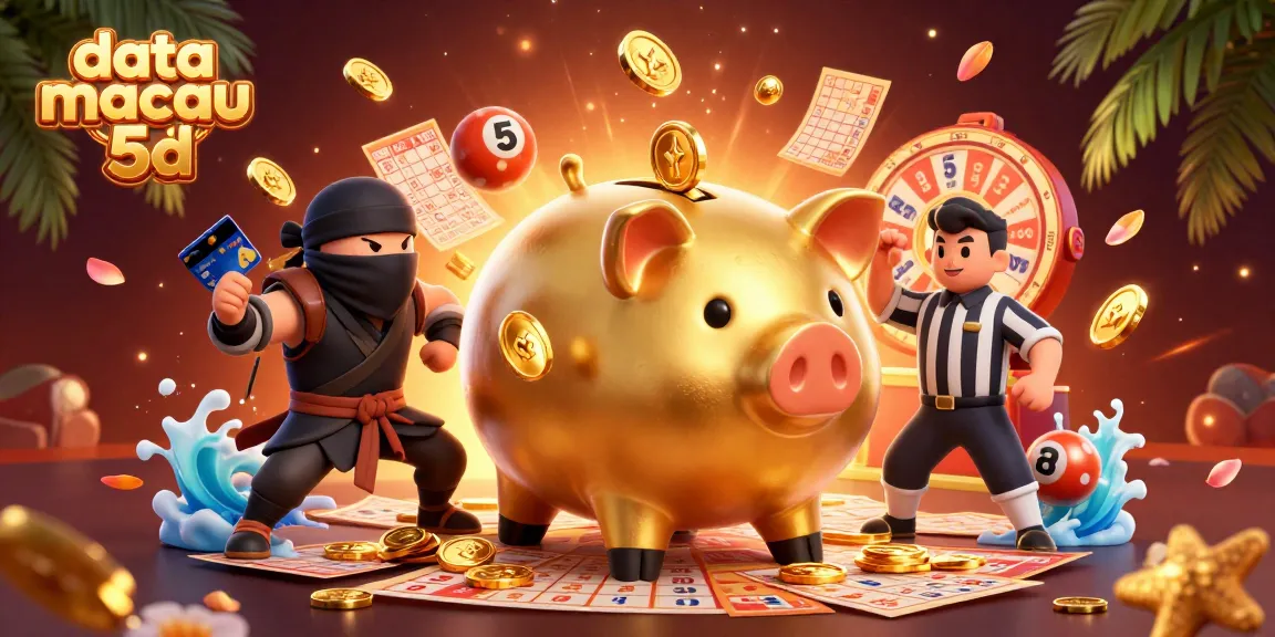 Melihat data macau 5d dan permainan lotere dengan karakter menarik dalam ilustrasi 3D.