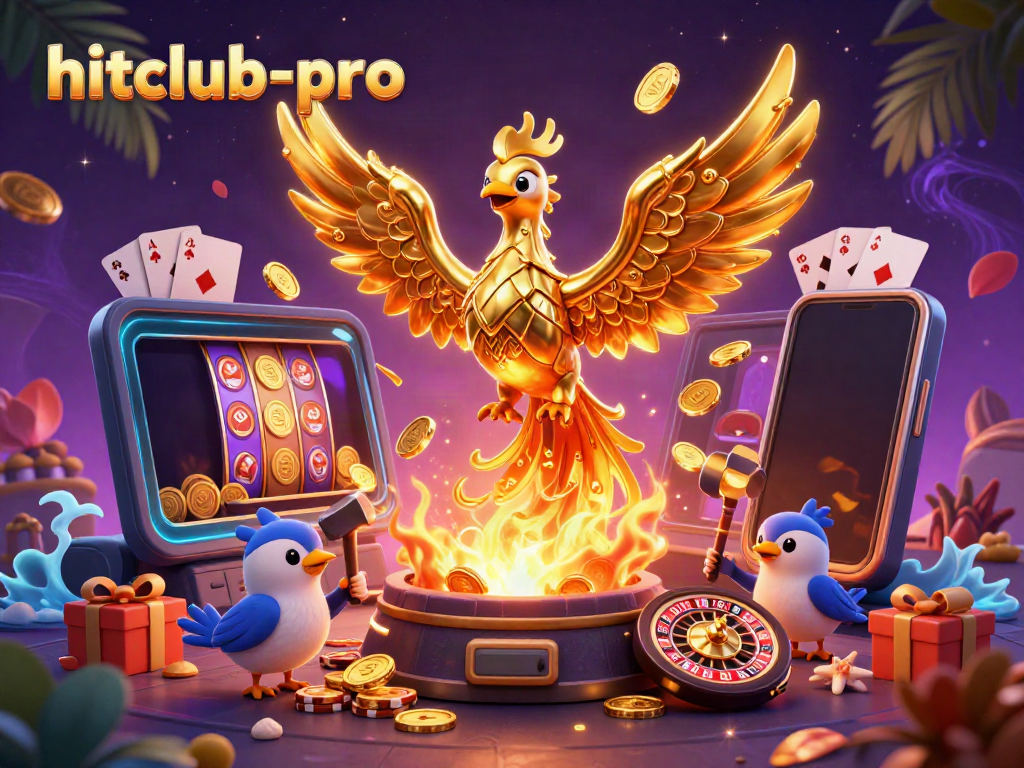 Experience excitement at hitclub-pro with golden phoenix and casino games in stunning 3D illustration.