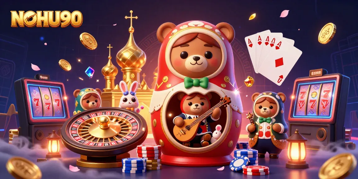 Experience the vibrant action of NOHU90 with 3D characters and casino elements exploding with excitement.
