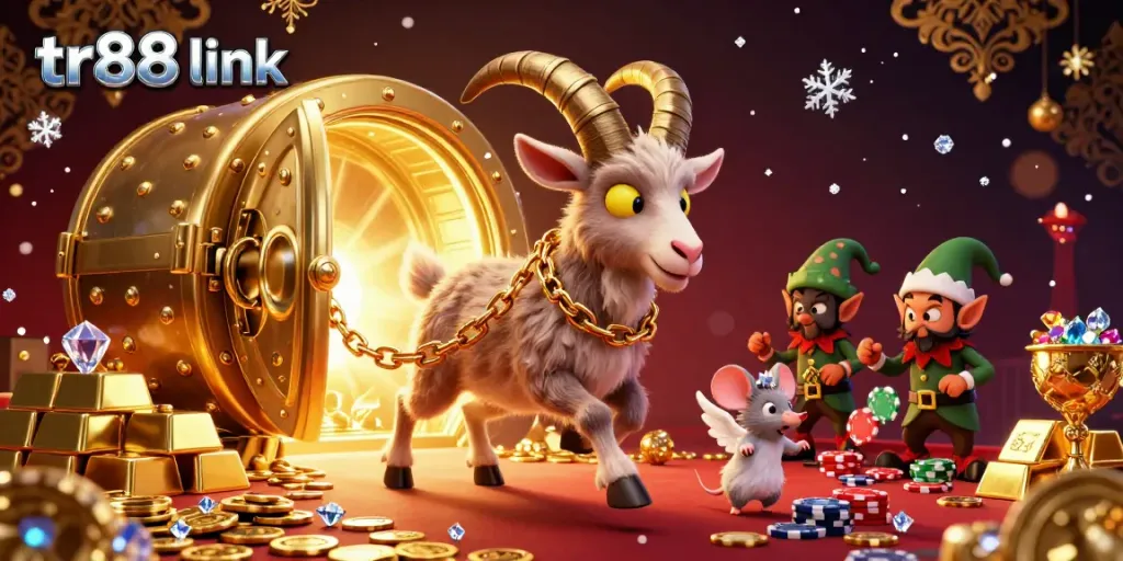 Engage with the festive Krampus goat and mischievous gremlins in this exciting tr88 link casino scene, filled with treasures.