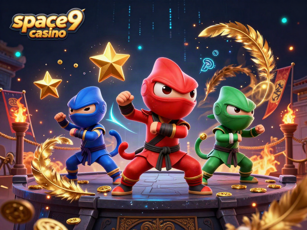 Experience the excitement of space9 casino with ninja chameleons engaging in vibrant martial arts.