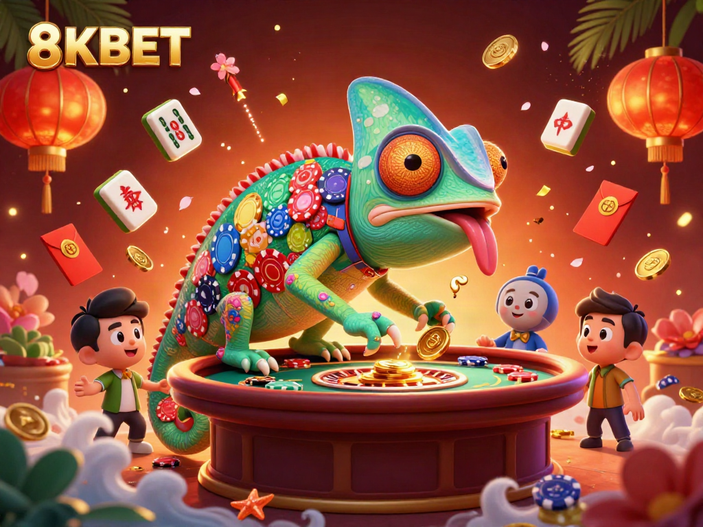 Experience the vibrant excitement of 8KBET with our lively casino illustration showcasing dynamic gaming elements.