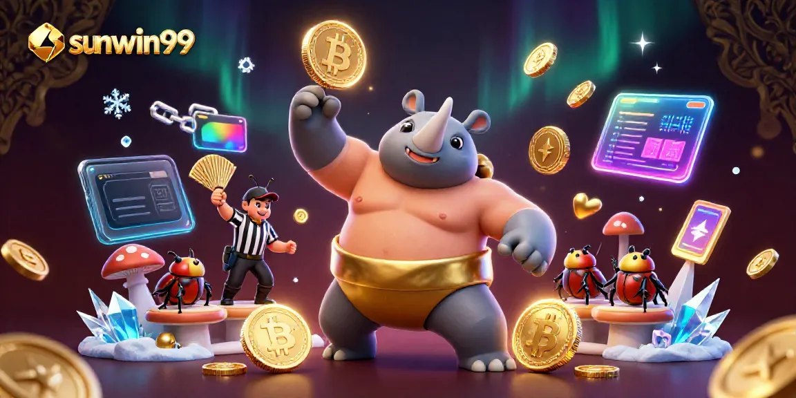 Experience excitement at sunwin99 with a vibrant 3D scene of crypto-themed gambling action.
