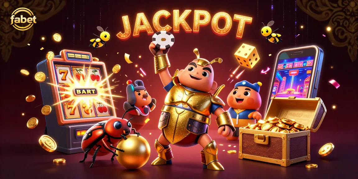 Join the action at fabet with a victorious hercules beetle celebrating casino jackpots in a thrilling scene.