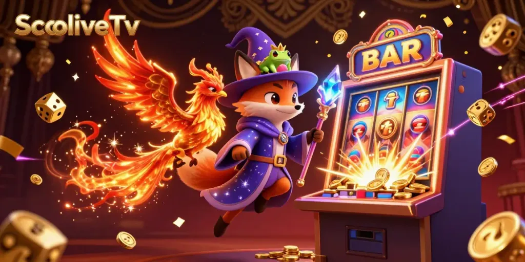 SocoliveTv enhances gaming excitement with a mystical wizard fox and jackpot features in a vibrant scene.