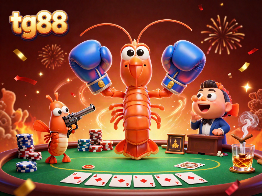 Experience the thrill of tg88 with vibrant poker action featuring whimsical shrimp characters.