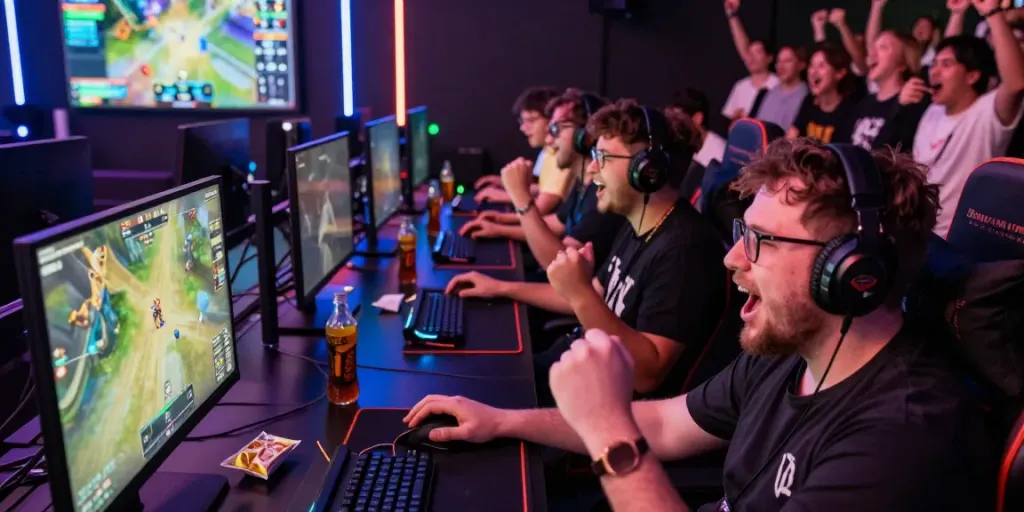 Exciting gaming competition scene at KILAT404, showcasing players fully immersed in a vibrant online tournament.