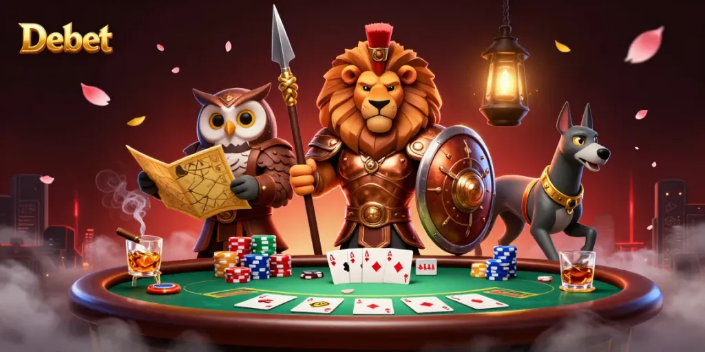 Engage with Debet while mastering your poker strategy surrounded by dynamic casino elements.