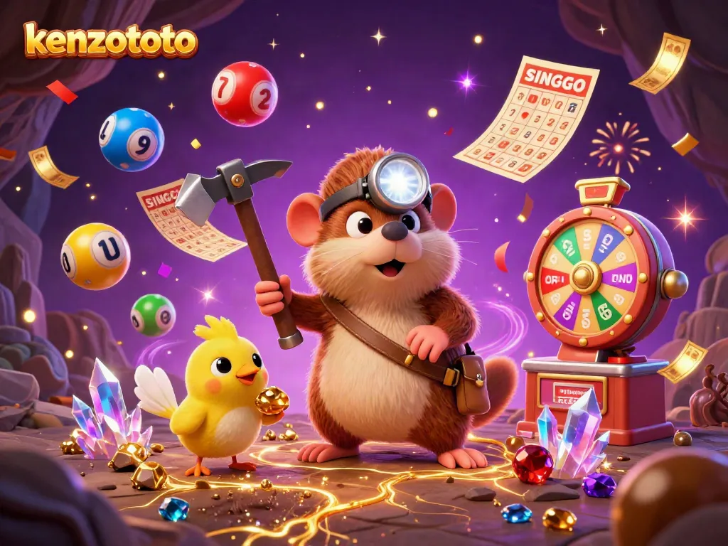 Experience the thrill of kenzototo with a mining mole and dynamic lottery elements celebrating fortunes.